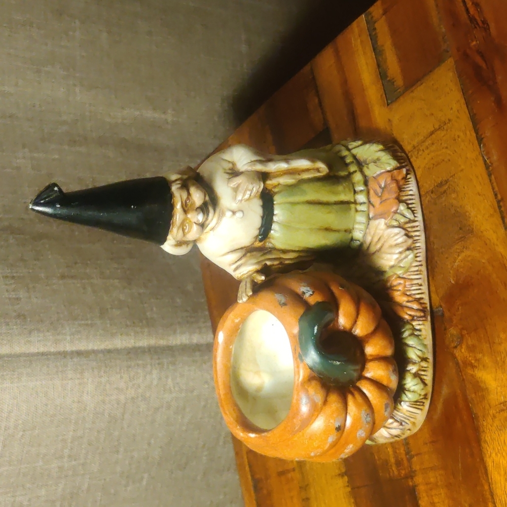 1993 Vintage Holland Floral Inc Fall Gnome Pumpkin Planters Candle Candy Holder